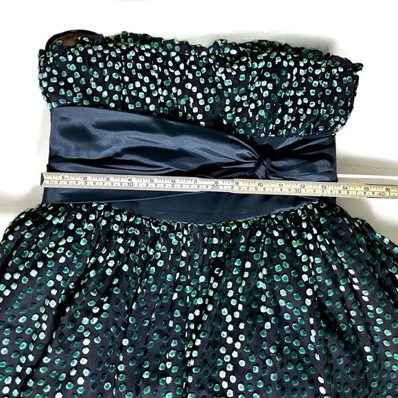 Betsey Johnson 8 Green Silk Velvet Swiss Dots Strapless Burnout Dress Vintage - Picture 9 of 15
